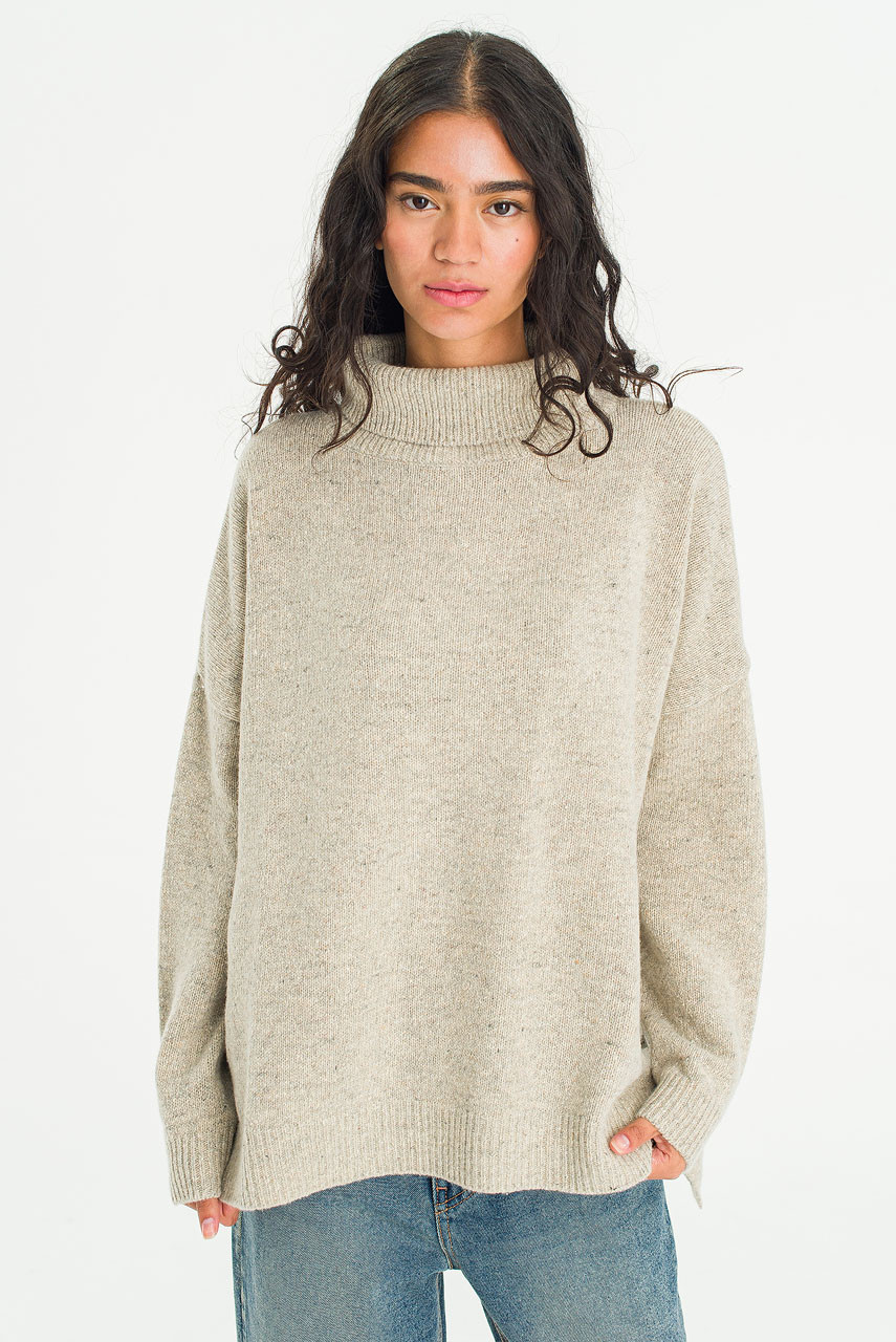 Oversize Boucle Roll Neck Jumper, Pebble