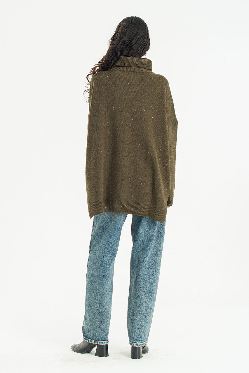Oversize Boucle Roll Neck Jumper, Moss