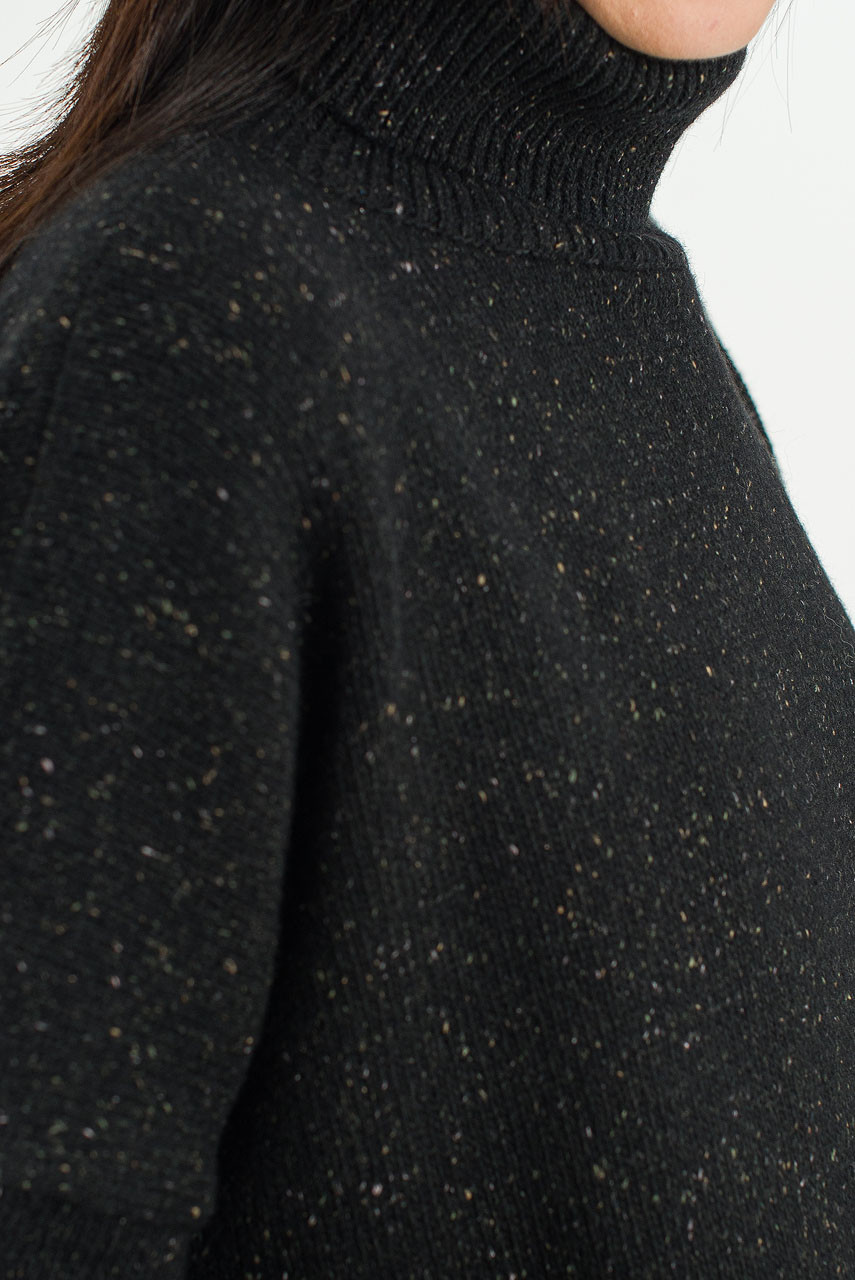 Oversize Boucle Roll Neck Jumper, Black