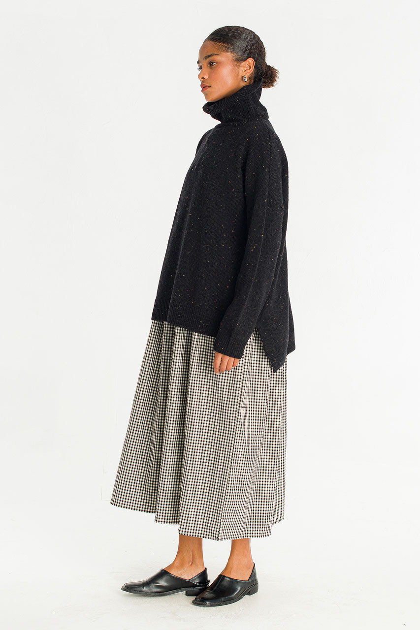 Oversize Boucle Roll Neck Jumper, Black