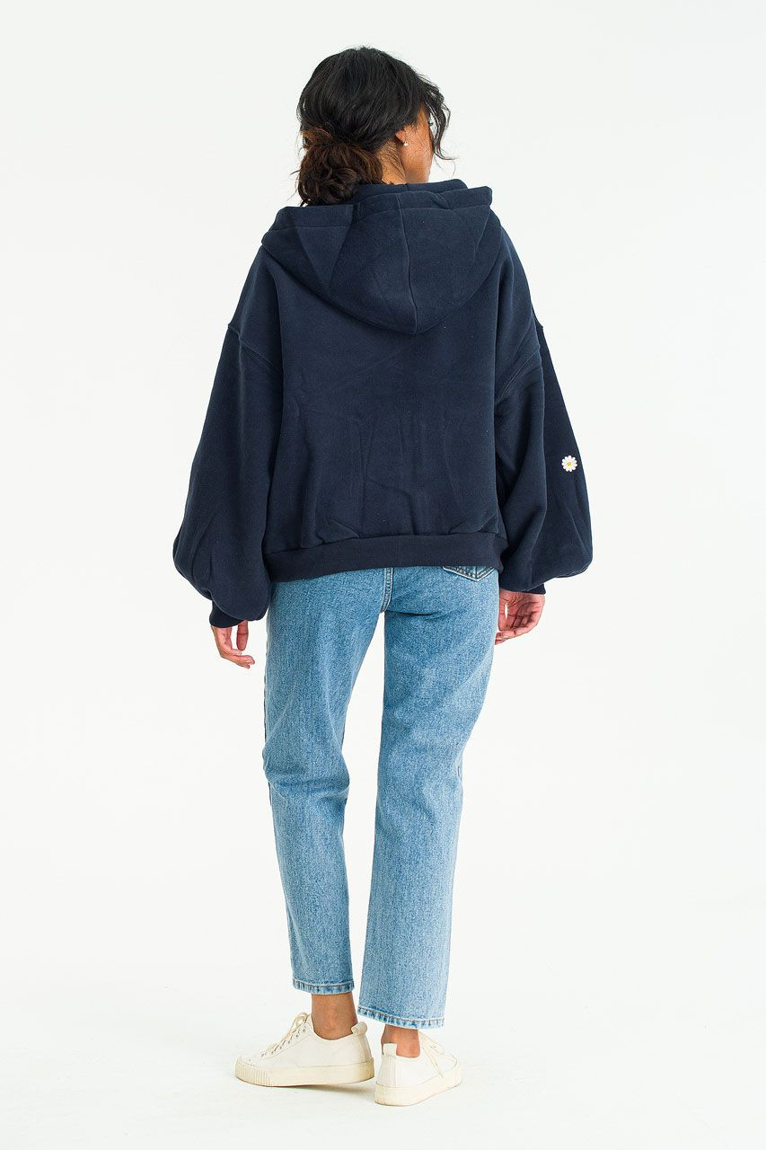 Fleece Daisy Zip Up Hoody, Navy