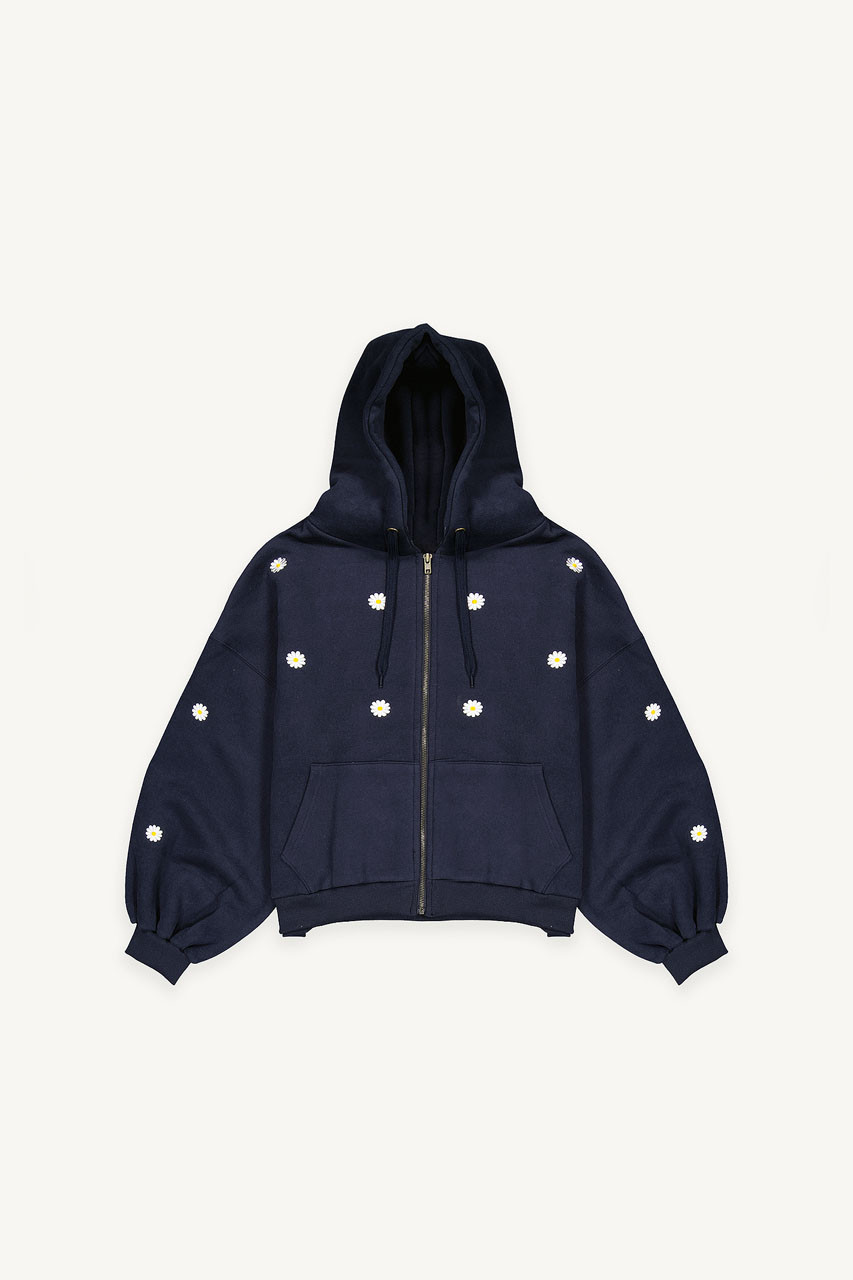 Fleece Daisy Zip Up Hoody, Navy