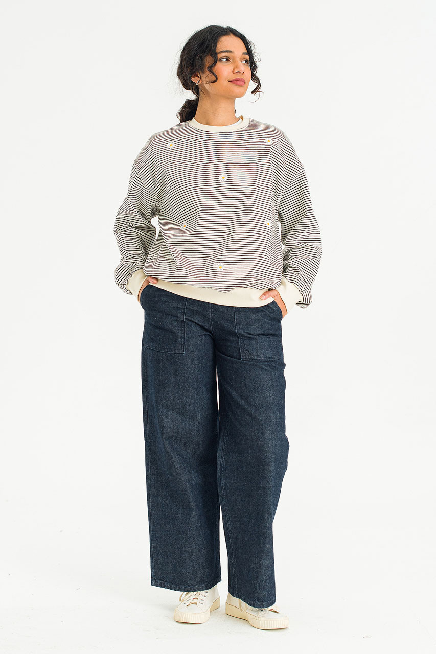 Fleece Daisy Stripe Sweatshirt, Ivory