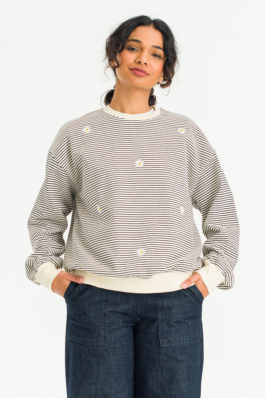 Fleece Daisy Stripe Sweatshirt, Ivory