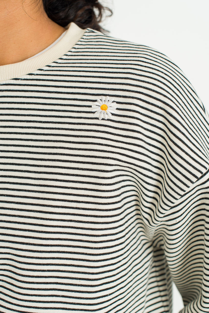 Fleece Daisy Stripe Sweatshirt, Ivory