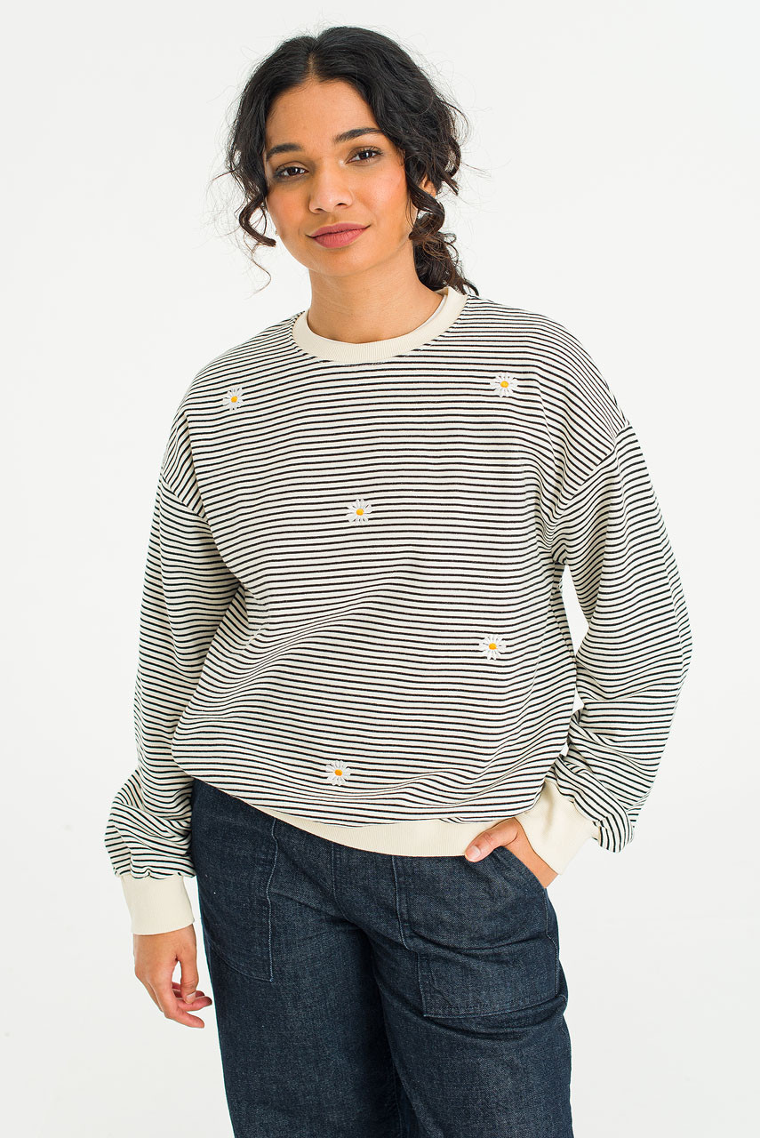 Fleece Daisy Stripe Sweatshirt, Ivory