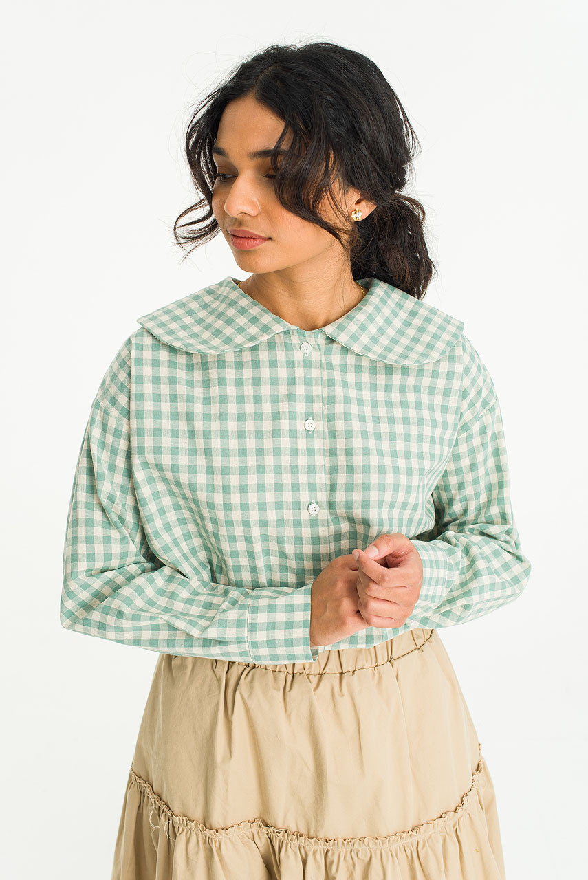 Peter Pan Collar Gingham Blouse, Mint