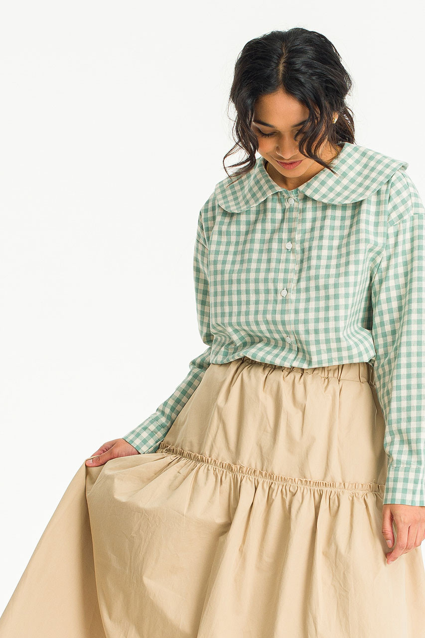 Peter Pan Collar Gingham Blouse, Mint