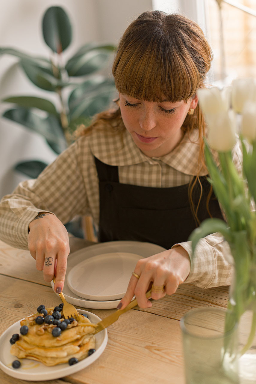 Peter Pan Collar Gingham Blouse, Beige