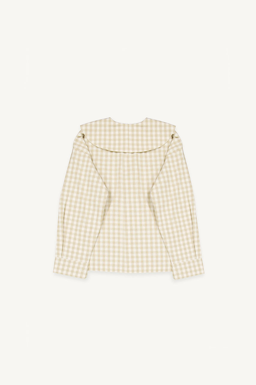 Peter Pan Collar Gingham Blouse, Beige