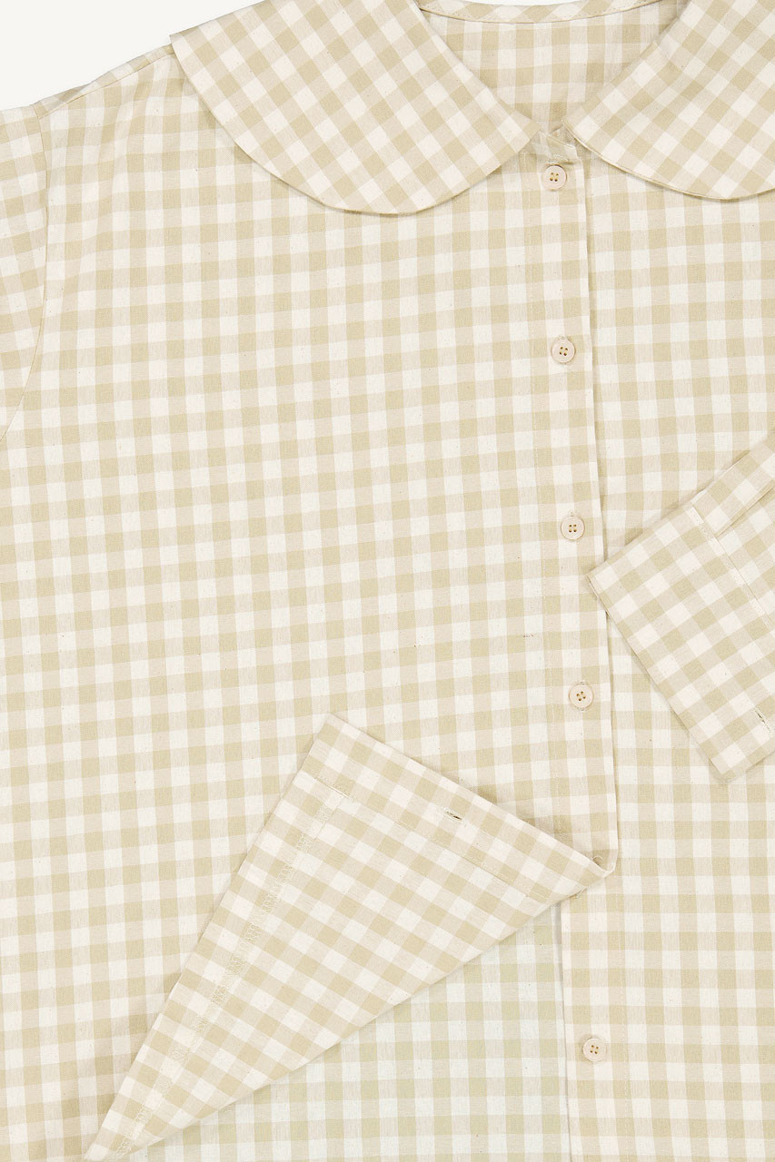 Peter Pan Collar Gingham Blouse, Beige