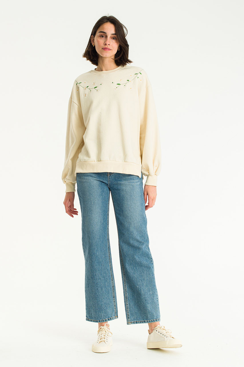 White Lilac Embroidery Sweatshirt, Ivory