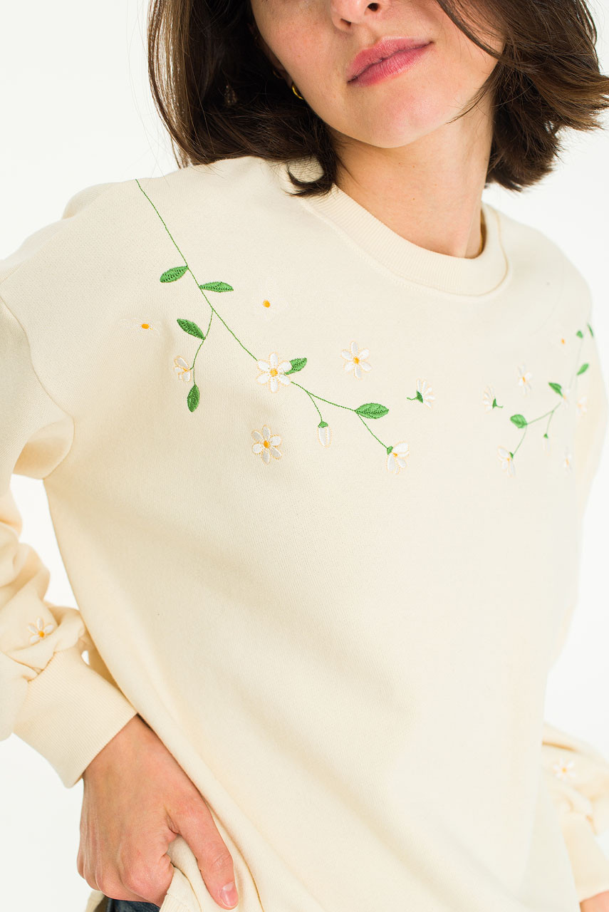 White Lilac Embroidery Sweatshirt, Ivory