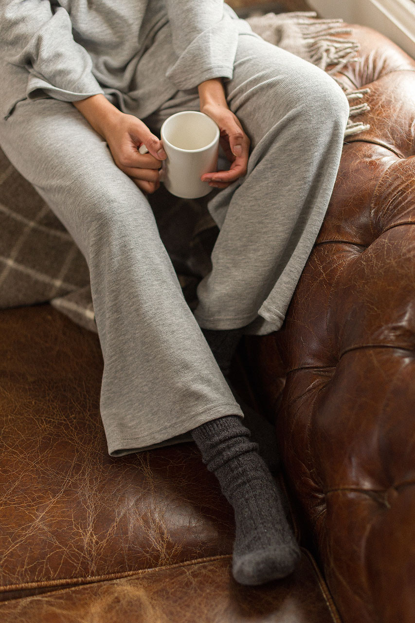 Slouch Tee & Wide Trousers Set, Melange Grey