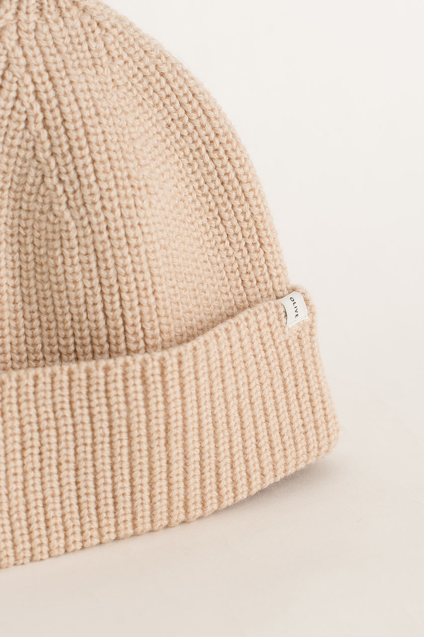 Knitted Beanie, Light Beige