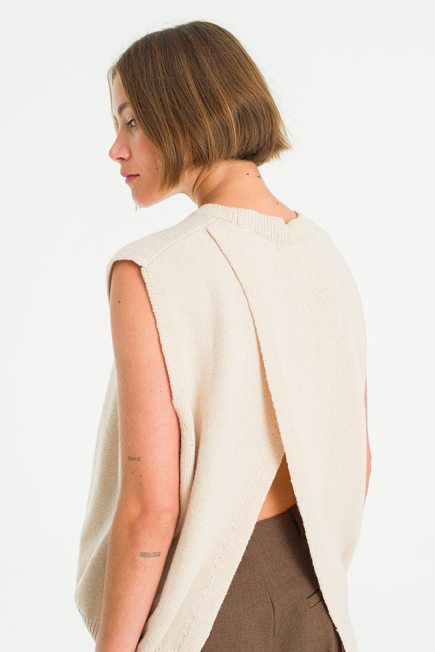 Leah Open Back Knit Vest, Oatmeal