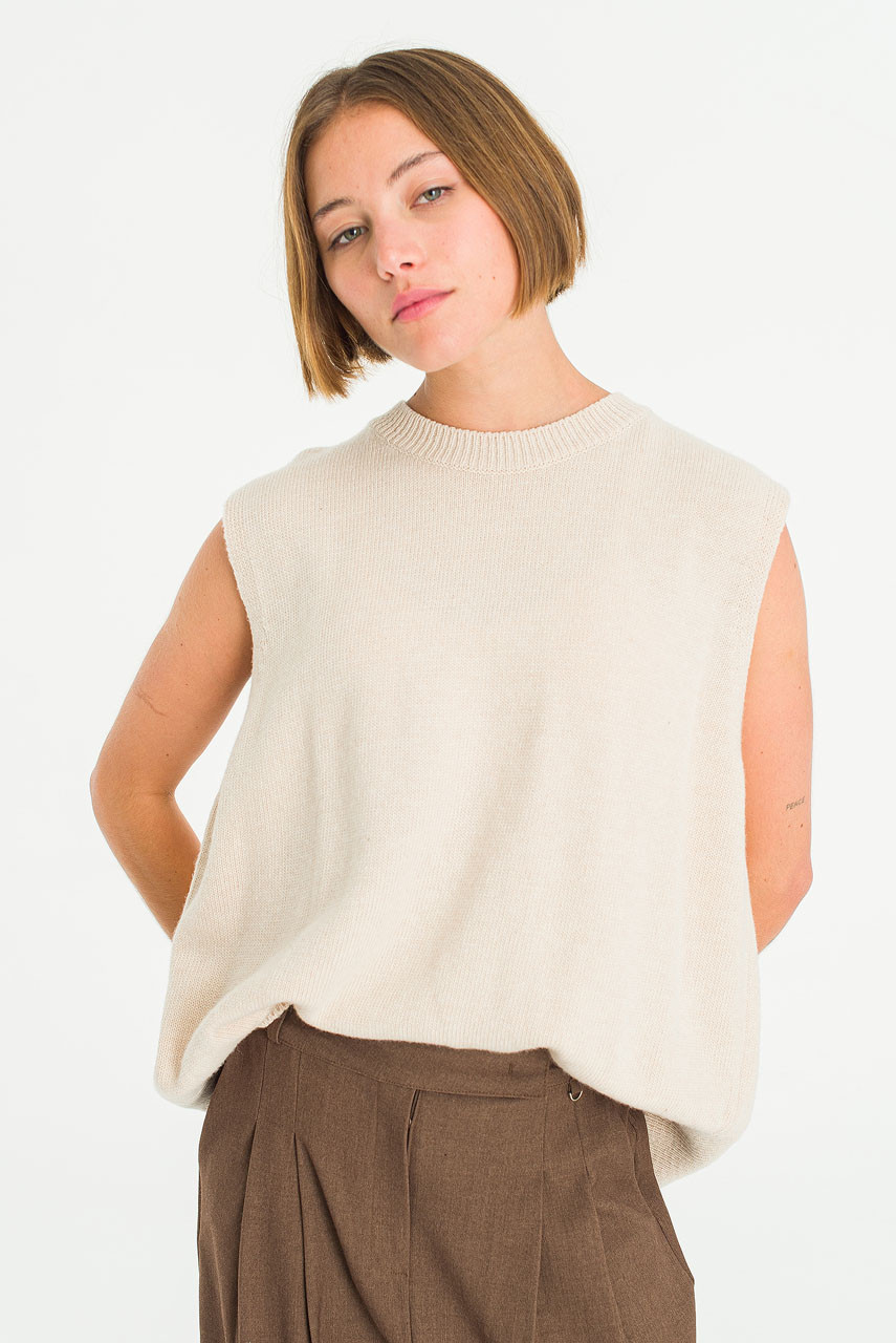 Leah Open Back Knit Vest, Oatmeal