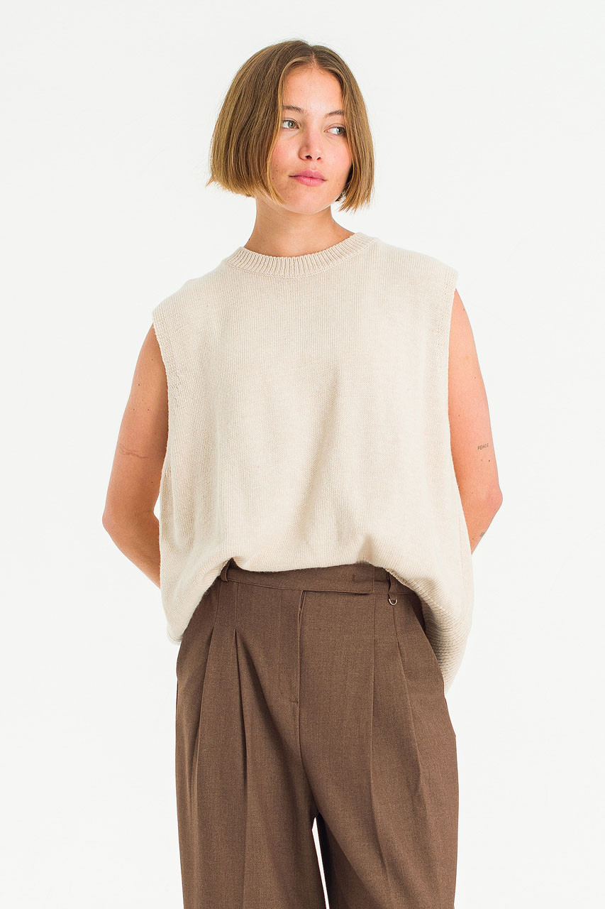 Leah Open Back Knit Vest, Oatmeal