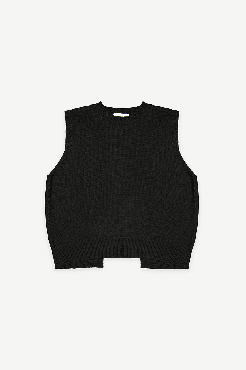 Leah Open Back Knit Vest, Black