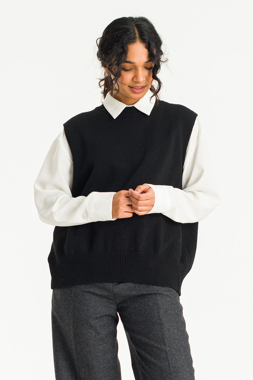 Leah Open Back Knit Vest, Black