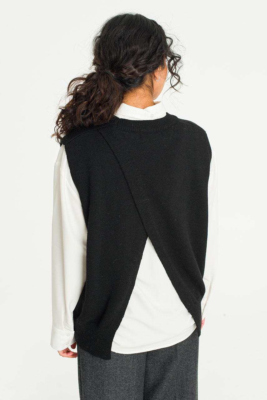 Leah Open Back Knit Vest, Black
