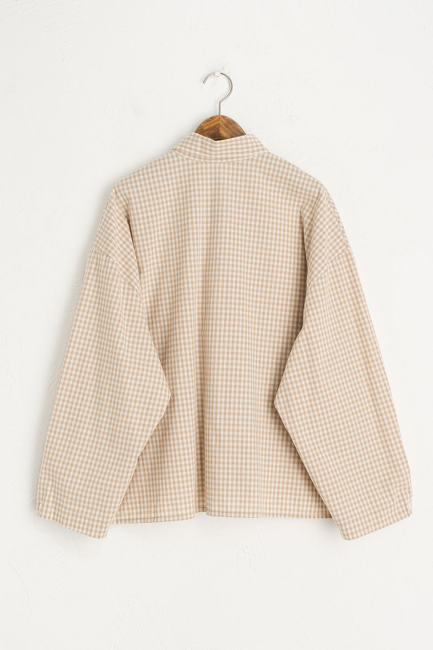 Lightweight Gingham Overshirt, Beige