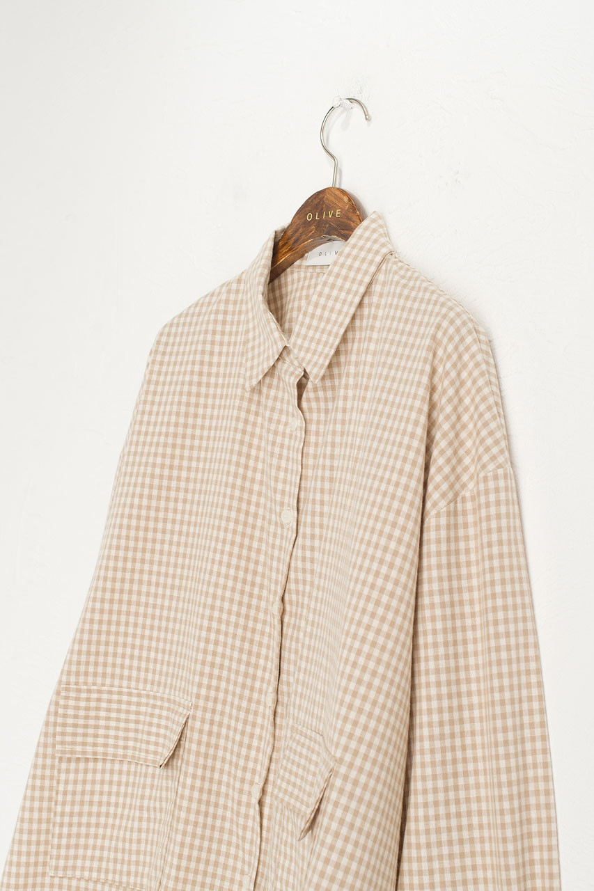 Lightweight Gingham Overshirt, Beige