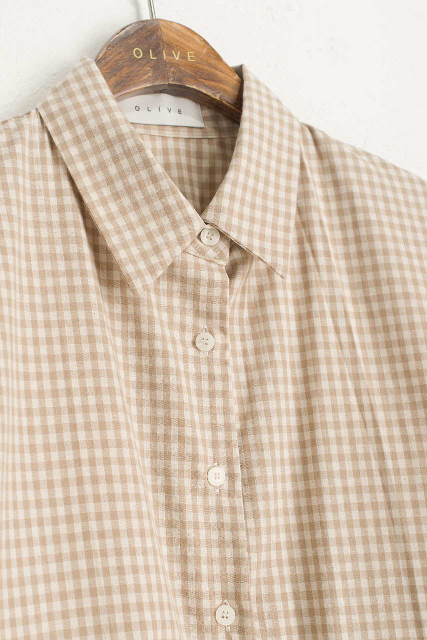 Lightweight Gingham Overshirt, Beige