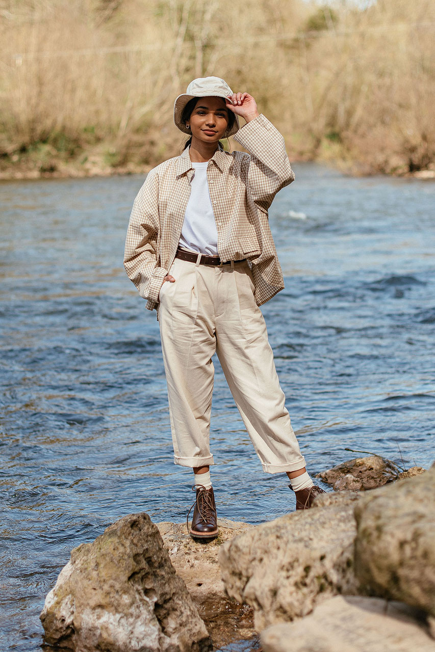 Lightweight Gingham Overshirt, Beige