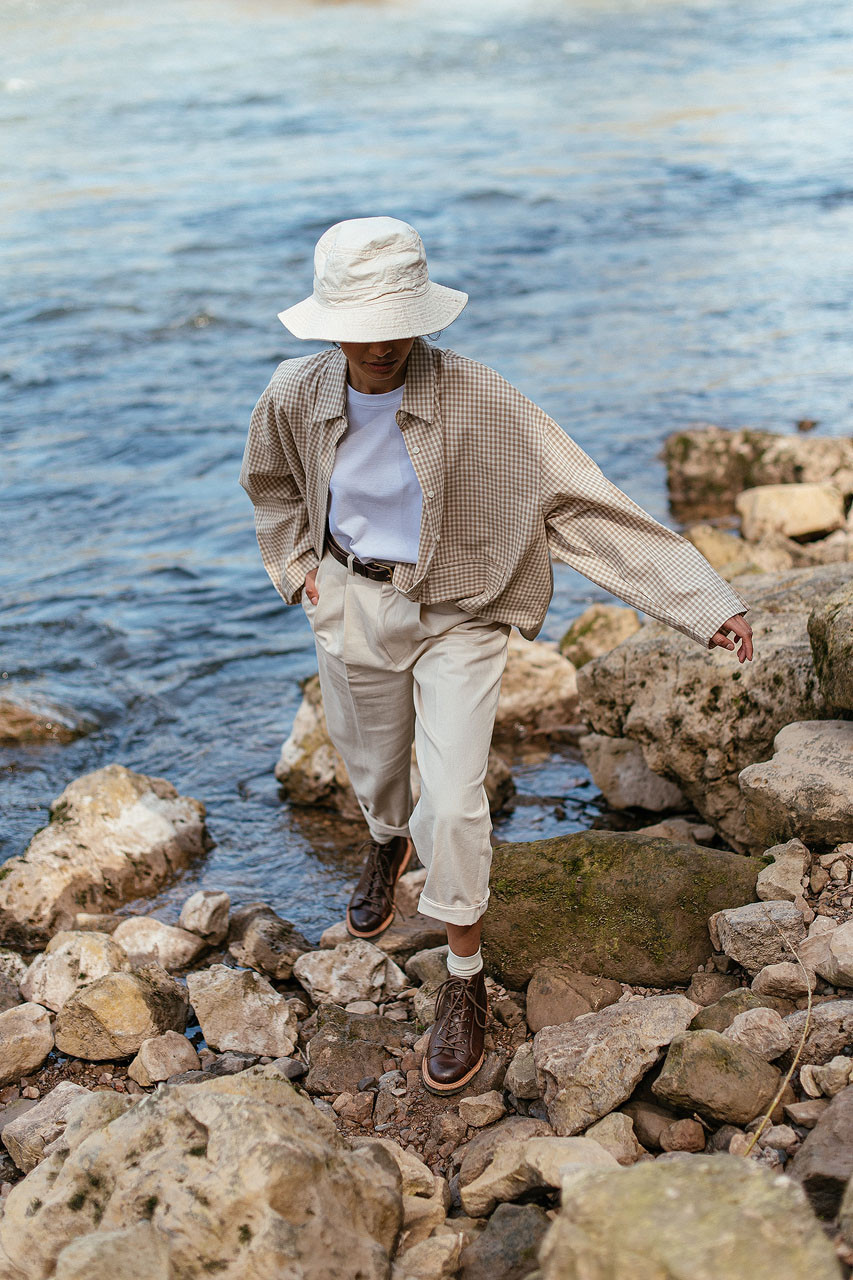 Lightweight Gingham Overshirt, Beige