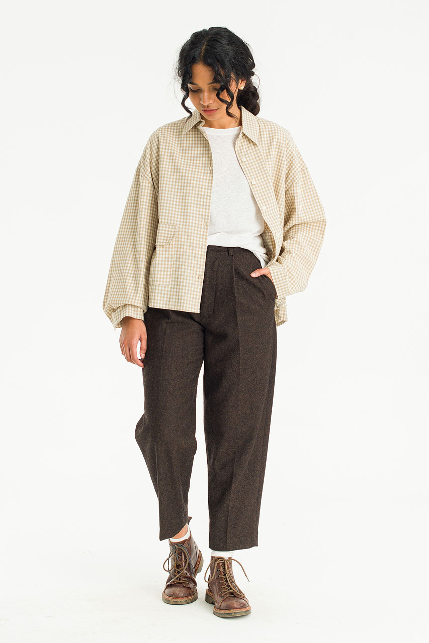 Lightweight Gingham Overshirt, Beige