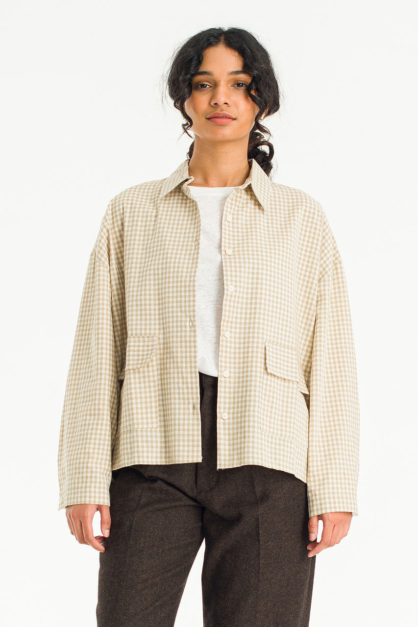 Lightweight Gingham Overshirt, Beige