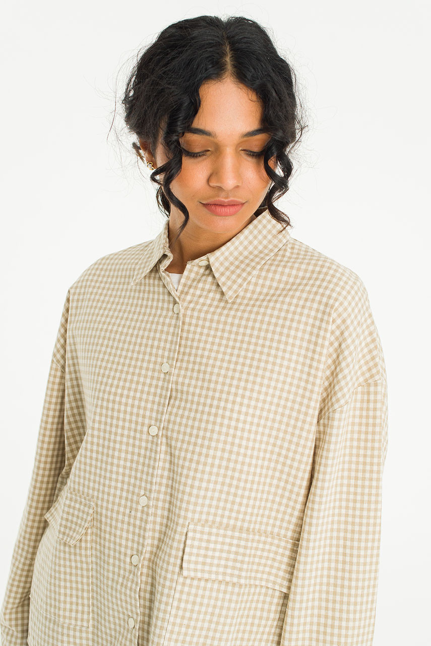 Lightweight Gingham Overshirt, Beige