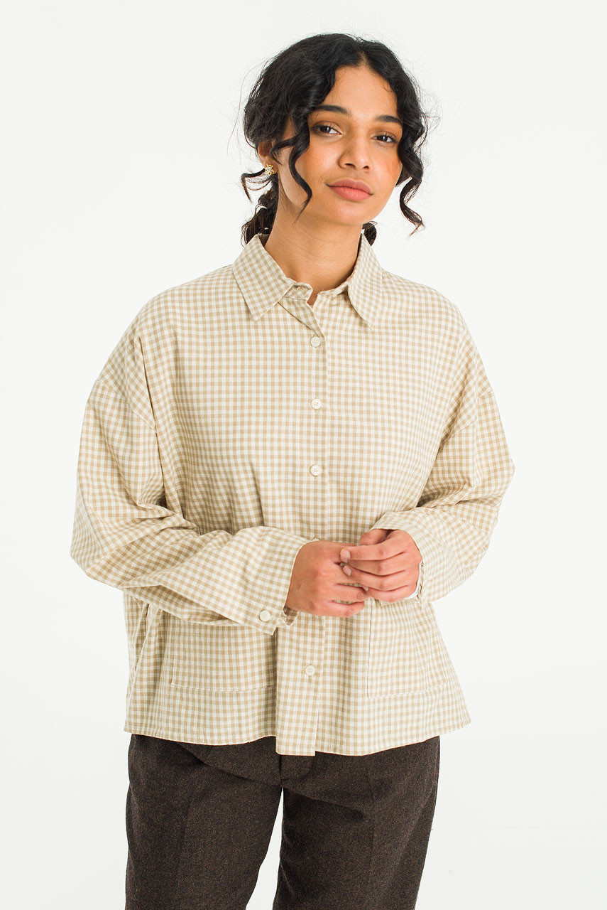 Lightweight Gingham Overshirt, Beige