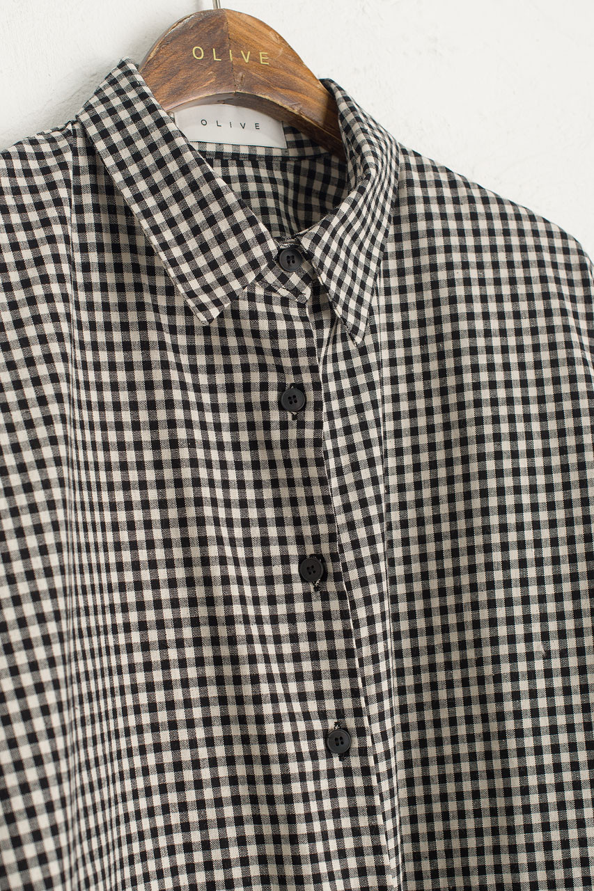 Lightweight Gingham Overshirt, Black