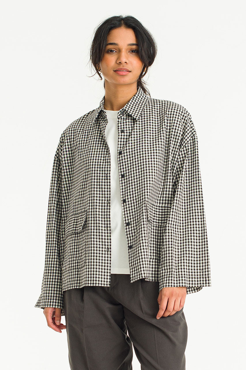 Lightweight Gingham Overshirt, Black