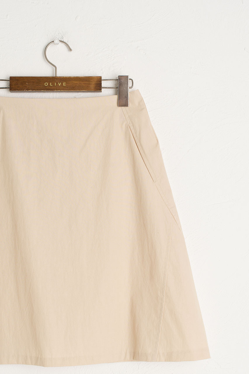 A Line Cotton Mini Skirt, Light Beige