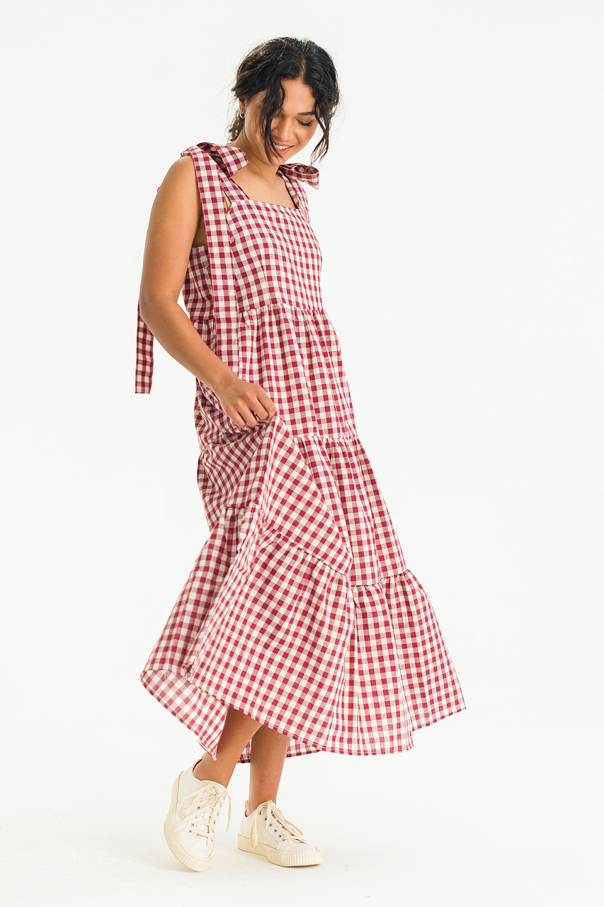Belle Gingham Ribbon Dress, Cherry