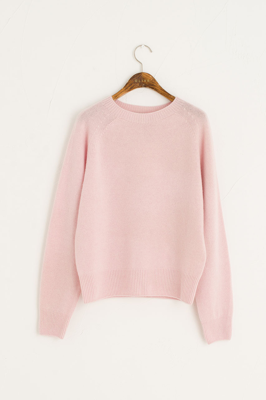 Wool Cashmere Raglan Jumper, Light Pink