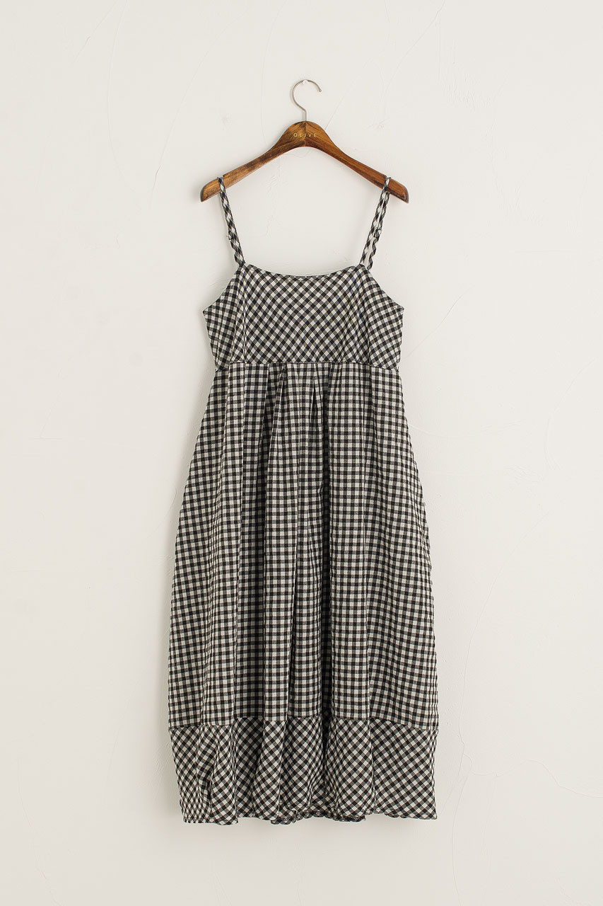 Gingham Pumpkin Slip Dress, Black