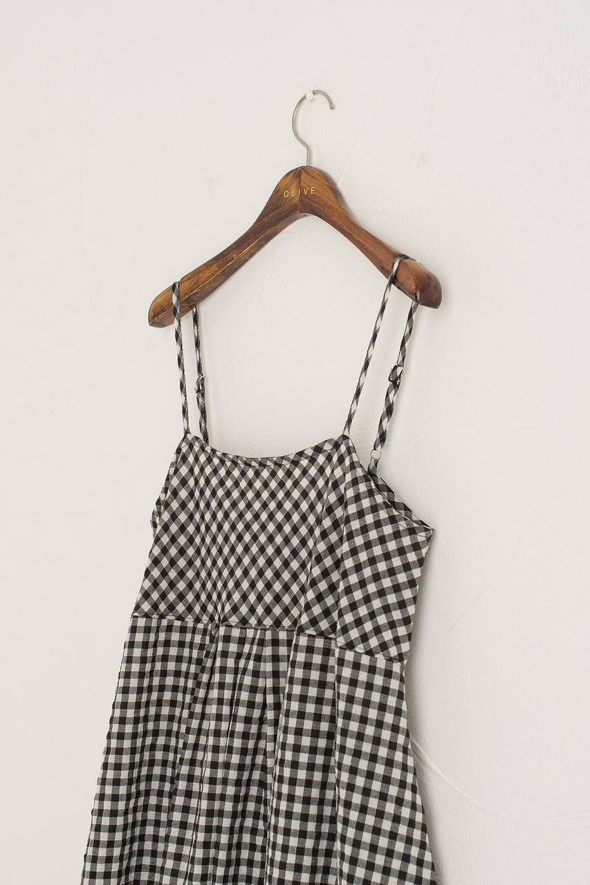 Gingham Pumpkin Slip Dress, Black