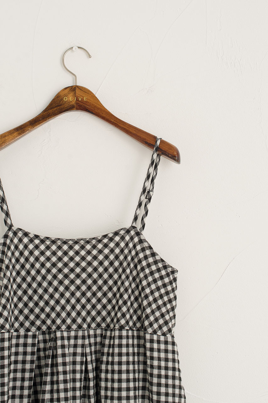 Gingham Pumpkin Slip Dress, Black