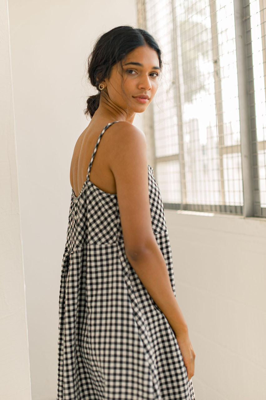 Gingham Pumpkin Slip Dress, Black