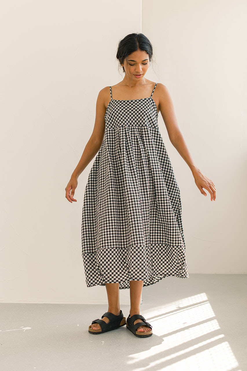 Gingham Pumpkin Slip Dress, Black