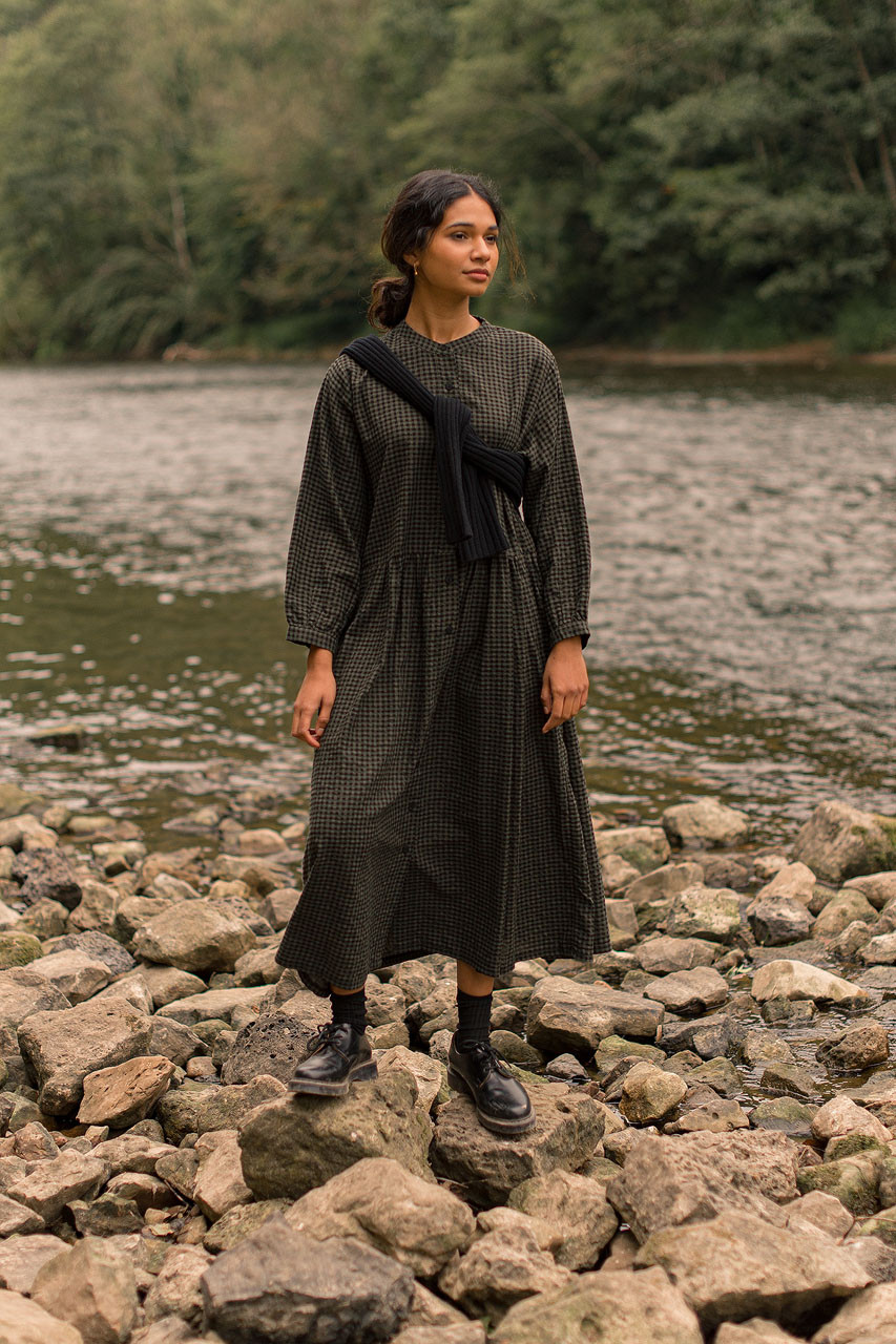 Annie Gingham Dress, Khaki