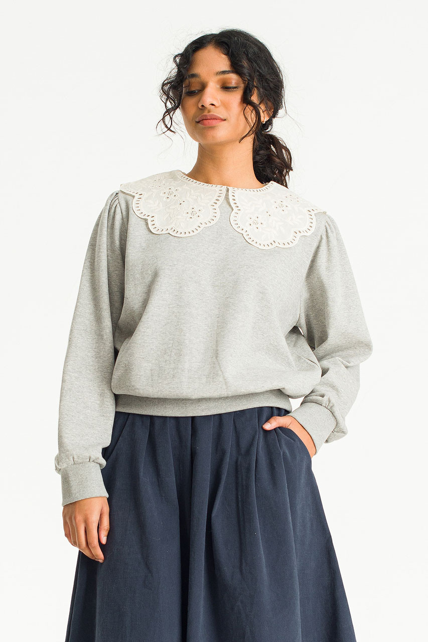 Big Lace Collar Sweatshirt, Grey