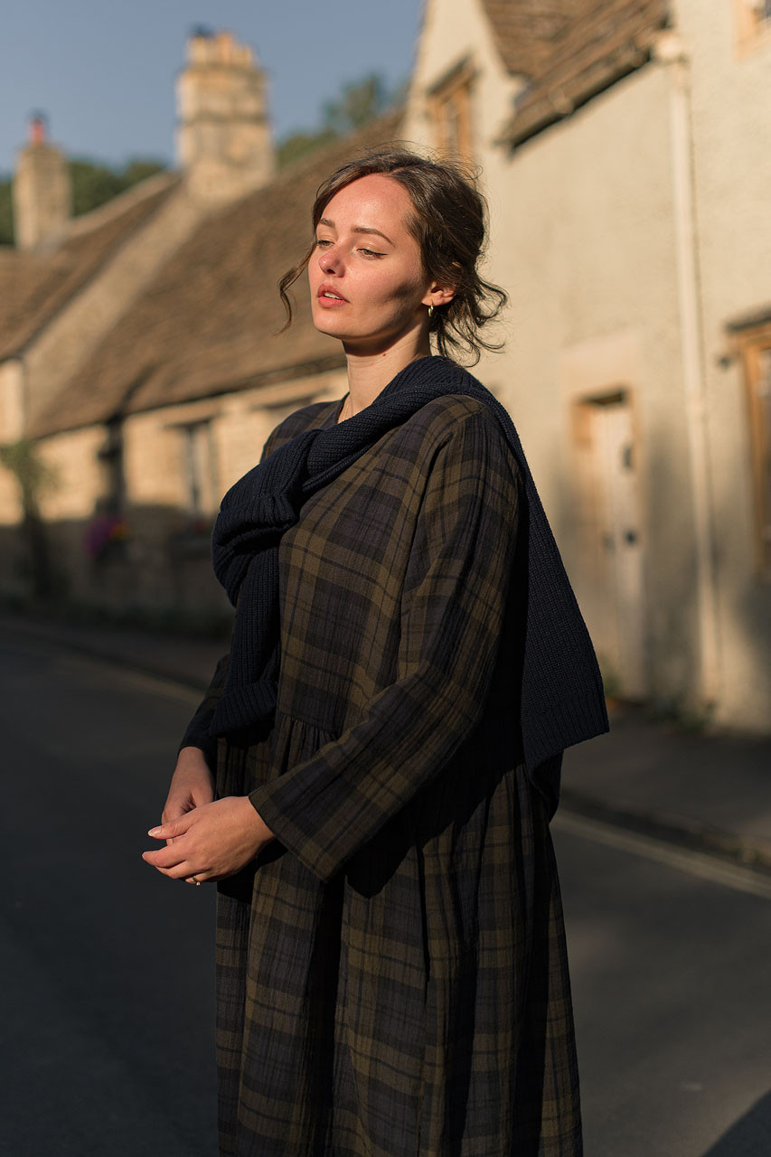 Tasha Double Face Check Dress, Khaki