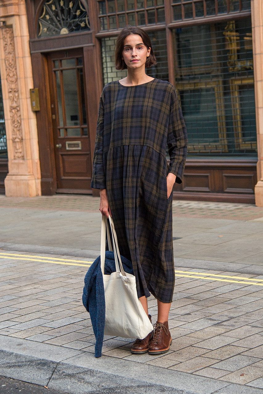 Tasha Double Face Check Dress, Khaki