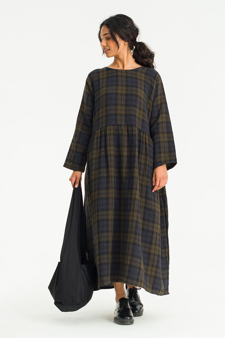 Tasha Double Face Check Dress, Khaki