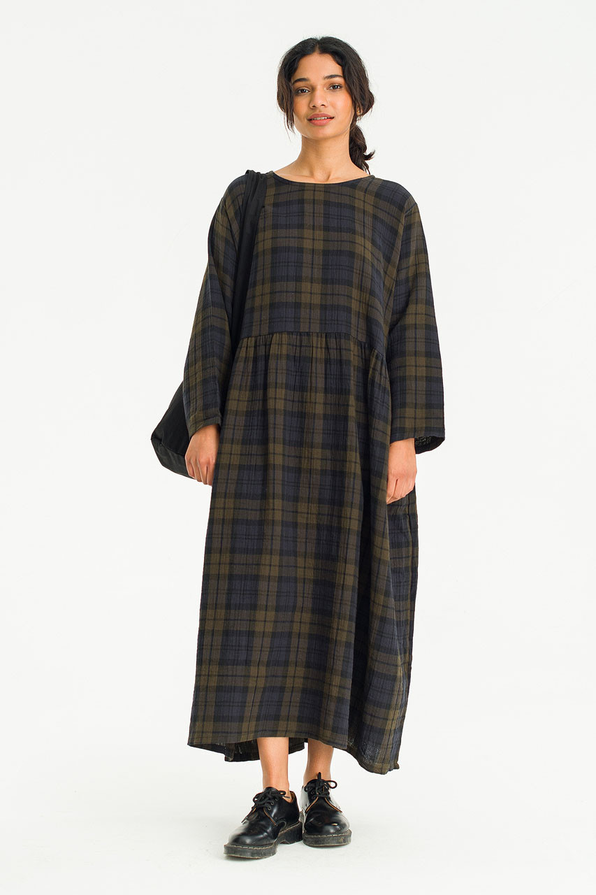 Tasha Double Face Check Dress, Khaki